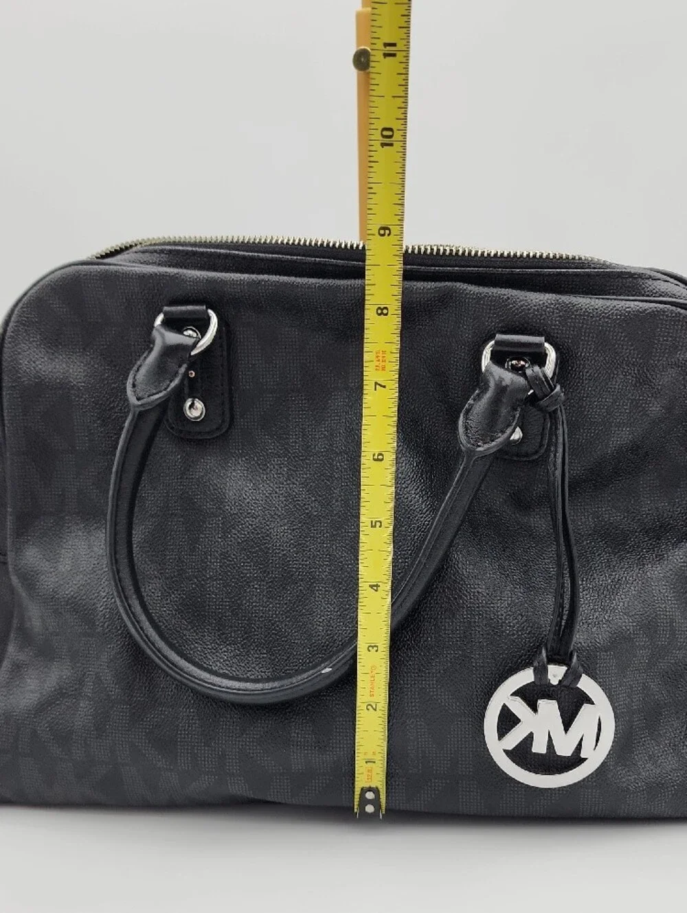 Michael Kors Black Pebbled Leather Satchel with Silver MK Charm